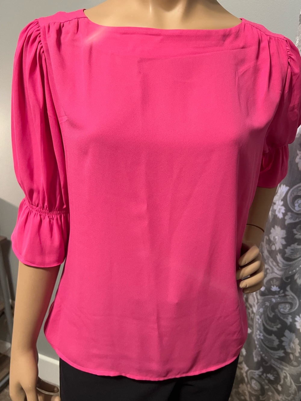 Ann Taylor Bright Pink Puff-Sleeve Women's Blouse